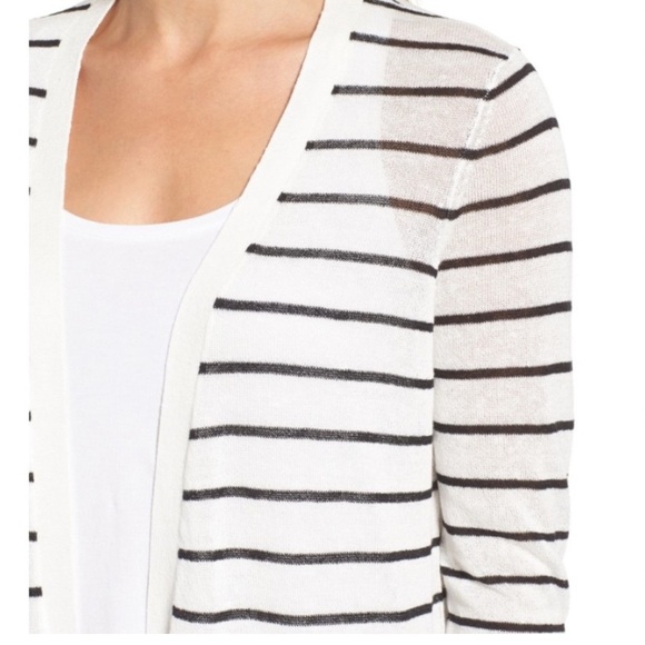 HALOGEN Open Style Linen Blend
Black White Striped Duster
Sweater Women Size Sm - Picture 2 of 9